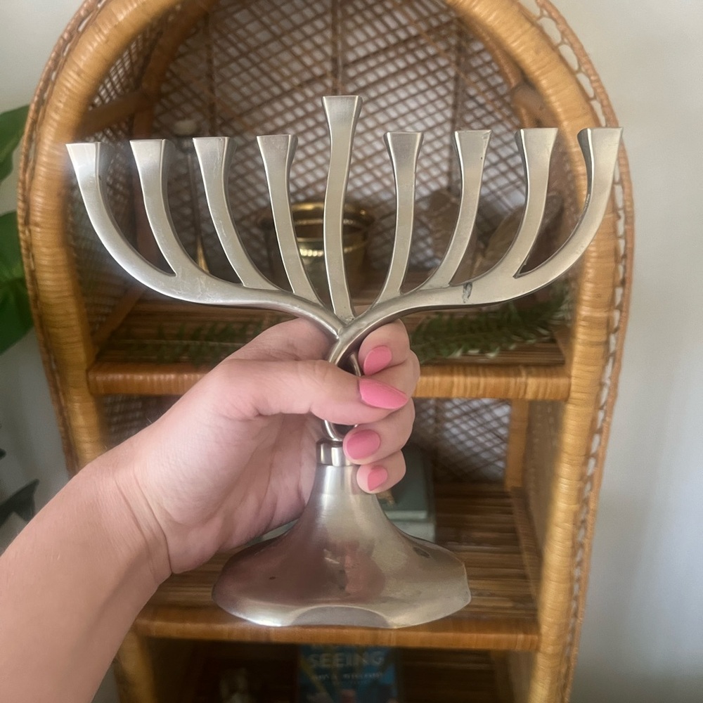 Silver Metal Menorah Judaica Candleholder